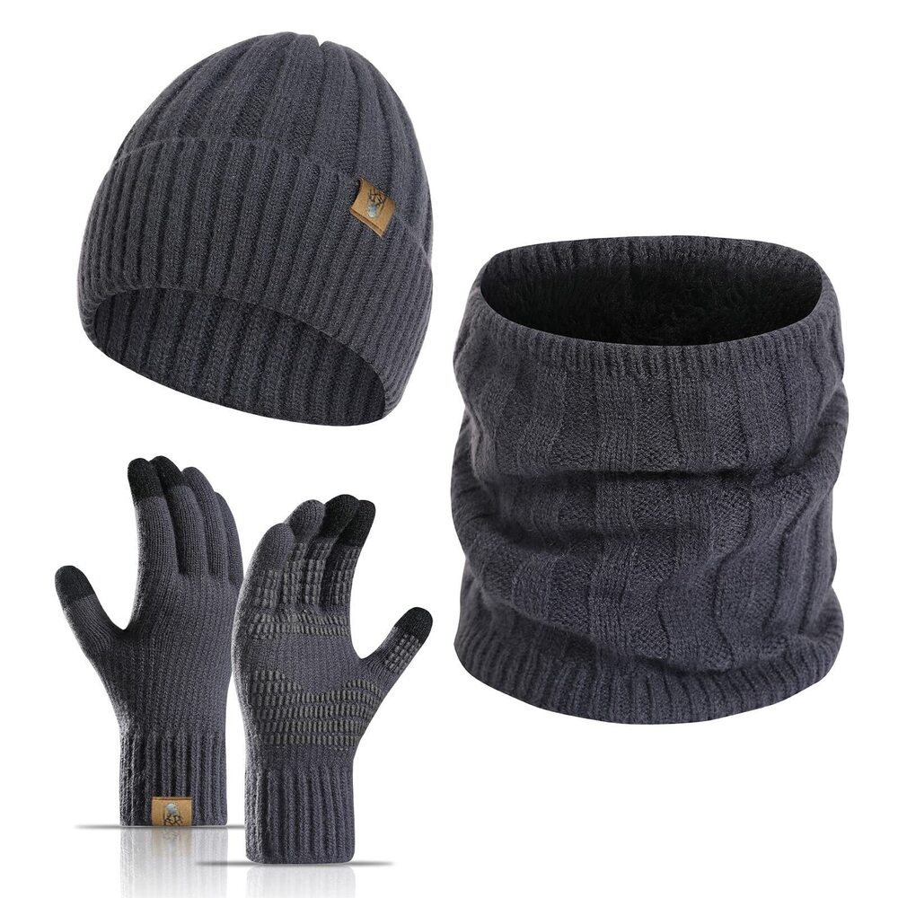 7504 Winter Beanie Hat Scarf with Touchscreen Gloves Neck Warmer Scarf